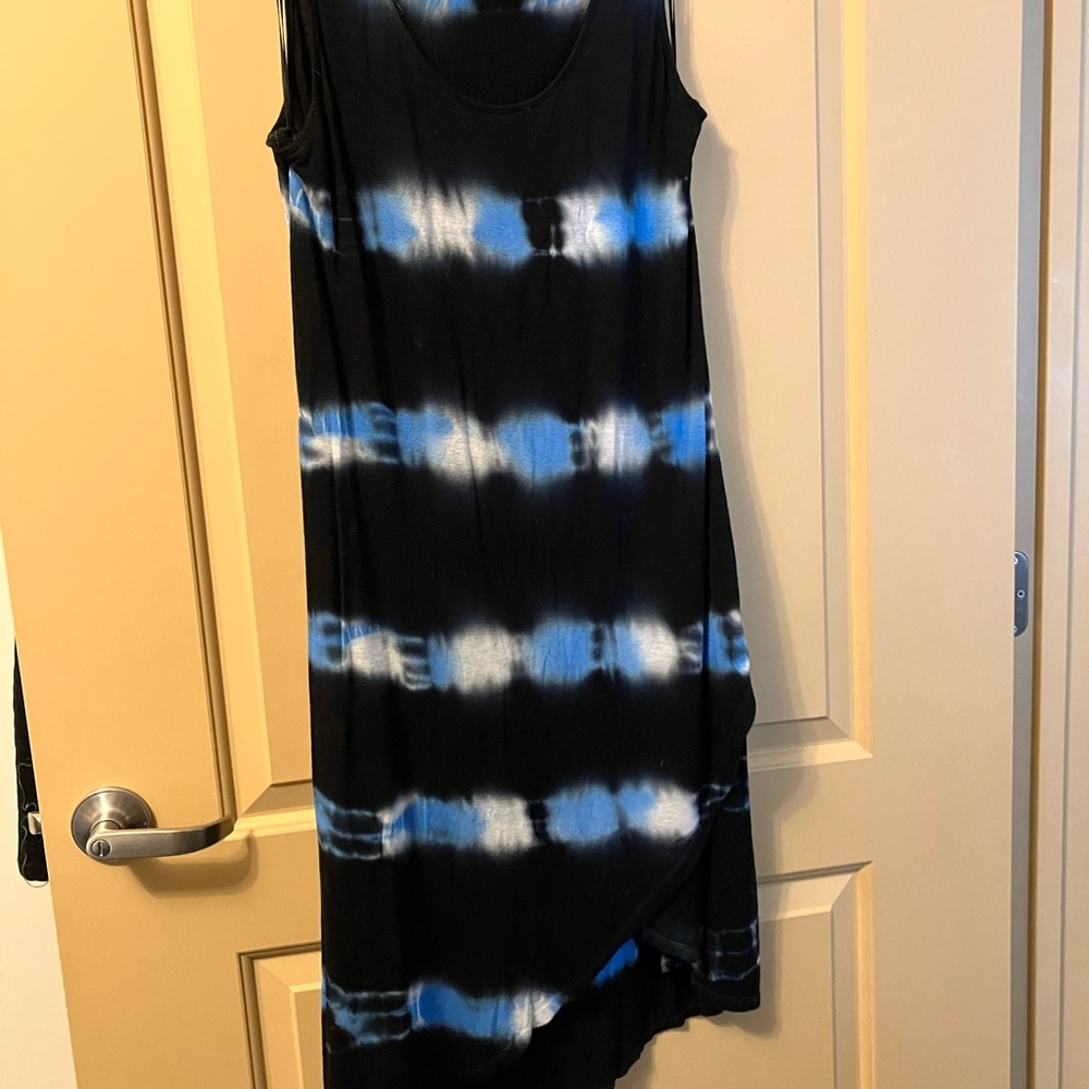 DESIGN HISTORY Misses Dress Sleeveless Mock-Wrap Tie-Dye Stripe Blk/Blu Missy L